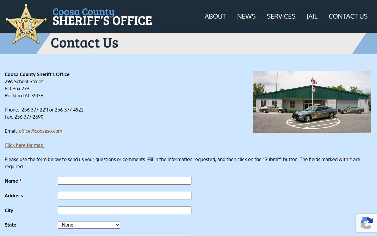 Coosa County arrest records sheriff contact page