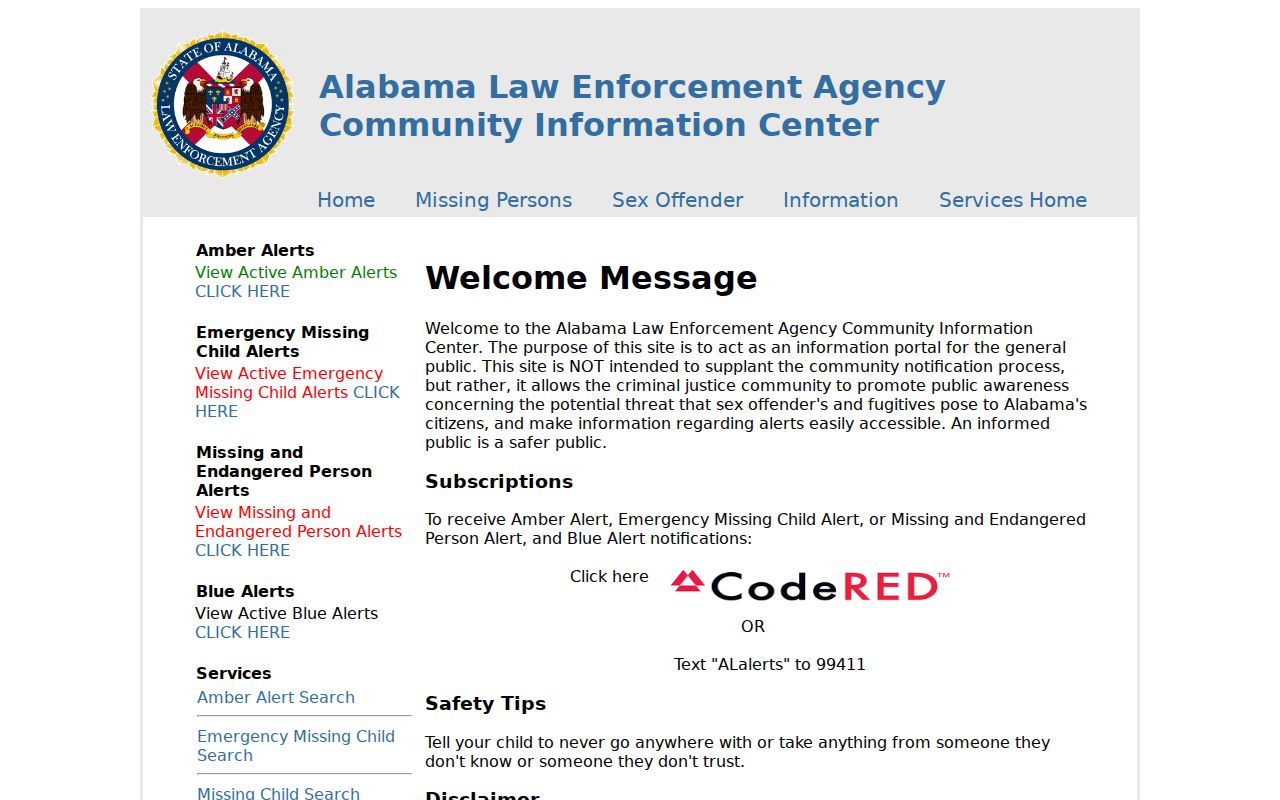 Coosa County criminal history ALEA public safety search gateway