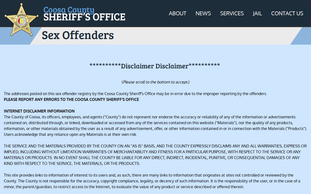 Coosa County sex offender lookup sheriff registry gateway