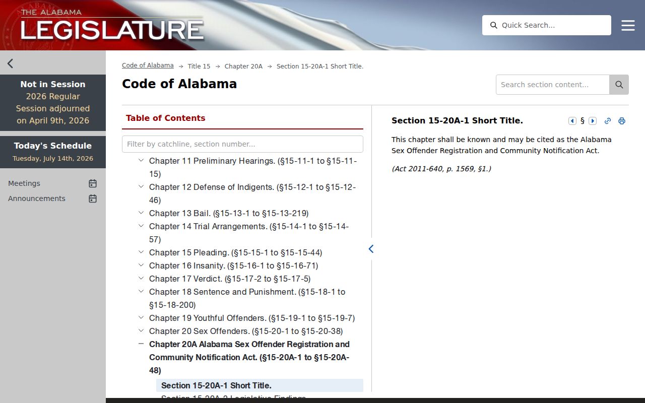 Coosa County sex offender lookup Alabama registry statute